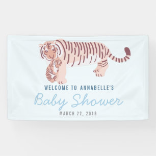 Bannière de Baby shower Blue Mom Tiger & Cub