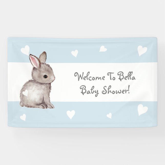 Bannière de Baby shower de Bunny Coeur Bleu (Horizontal)