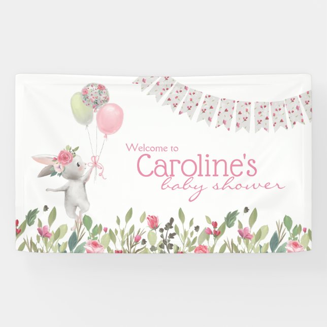 Bannière de Baby shower de Bunny Floral Spring (Horizontal)