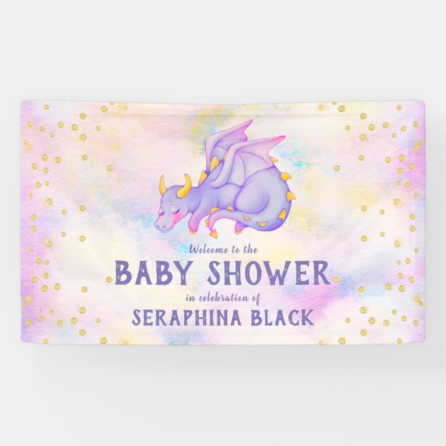 Bannière de Baby shower de dragon mou violet (Horizontal)