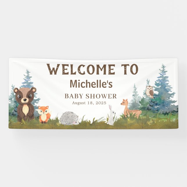 Bannière de Baby shower des animaux de bois mignon (Horizontal)