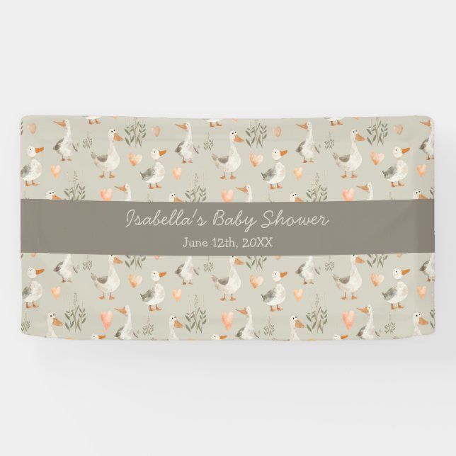 Bannière de Baby shower d'oies d'aquarelle mignonn (Horizontal)