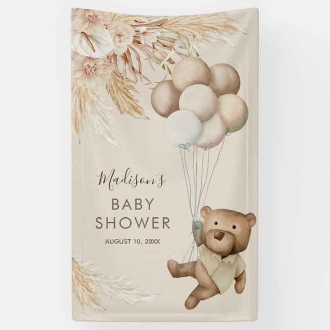 Bannière de Baby shower d'ours en peluche Pampas (Vertical)