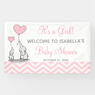 Bannière de Baby Shower Fille Chevron Eléphant Ros