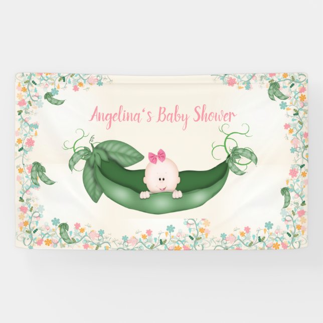 Bannière de Baby Shower Fille Petits Pois Rose (Horizontal)