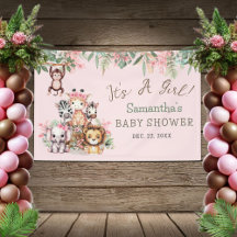 Bannière de Baby Shower Jungle Safari Rose pour Fi