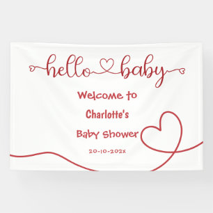 Bannière de Baby Shower minimale rouge Hello Baby