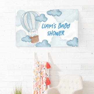 Bannière de Baby Shower Modifiable Bleue et Blanch