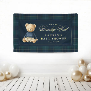 Bannière de Baby Shower Ours Polo Tartan Classique