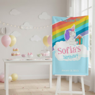 Bannière de bienvenue anniversaire licorne arc-en-