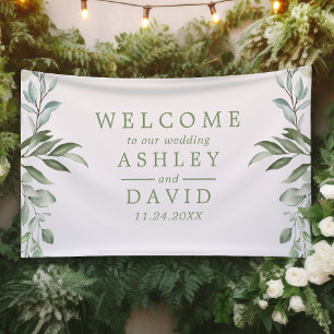 Bannière de bienvenue de mariage à la verdure aqua