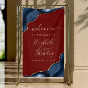 Bannière de bienvenue de mariage bleu marine or ag