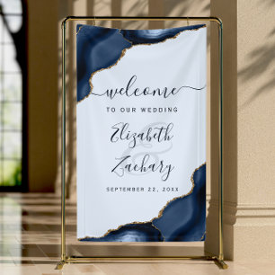 Bannière de bienvenue de mariage élégante bleu mar
