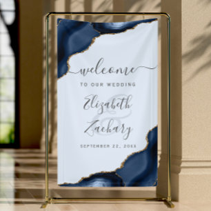 Bannière de Bienvenue de Mariage Élégante Navy Ble