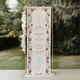 Bannière de bienvenue de mariage floral Bourgogne