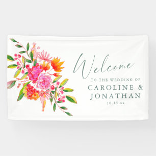 Bannière de bienvenue de mariage florale rose oran