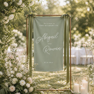 Bannière de bienvenue de mariage minimaliste vert 