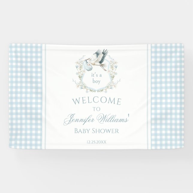 Bannière de bienvenue du Baby shower de cigogne bl (Horizontal)