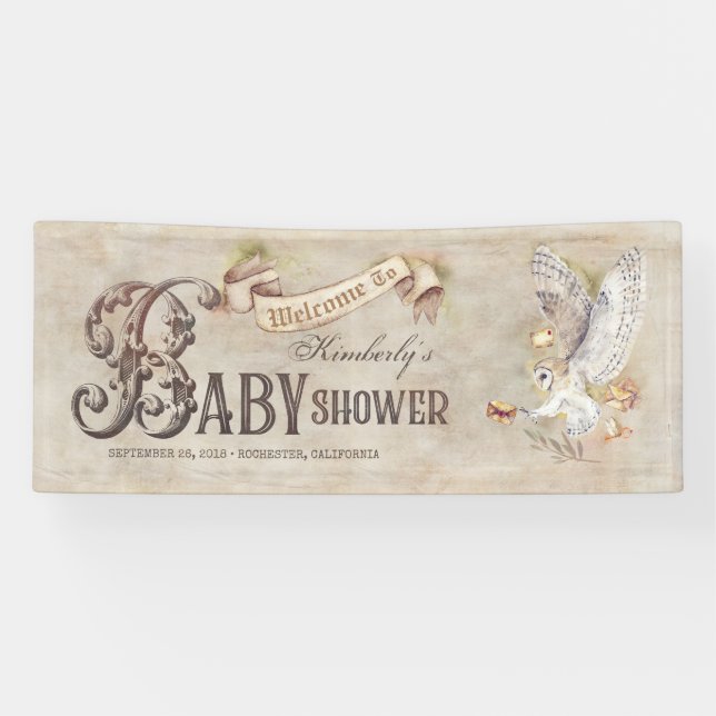 Bannière de bienvenue du Baby shower Magic Owl (Horizontal)
