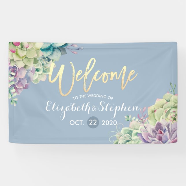 Bannière de bienvenue mariage Aquarelle Plantes su (Horizontal)
