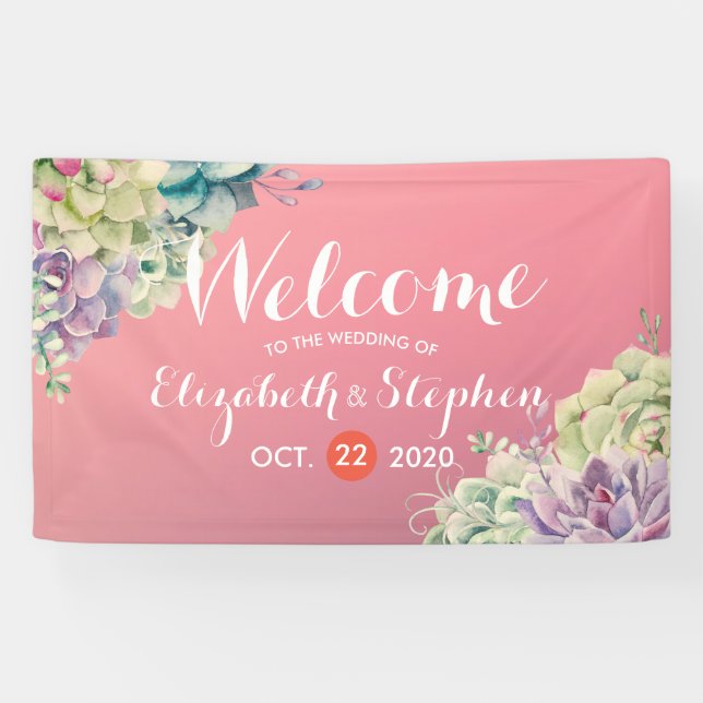 Bannière de bienvenue mariage Aquarelle Plantes su (Horizontal)