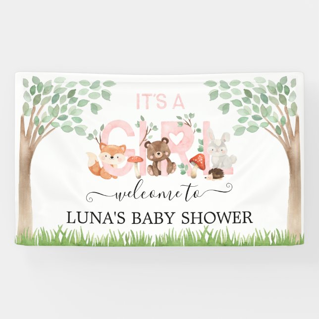 Bannière de bienvenue pour Baby Shower Girl Woodla (Horizontal)