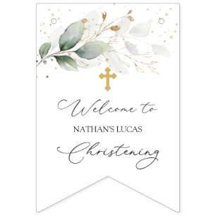 Bannière de bouquet Green Gold Foliage Christening