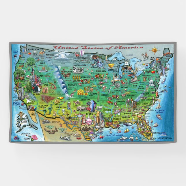 Bannière de carte de bande dessinée des Etats-Unis (Horizontal)