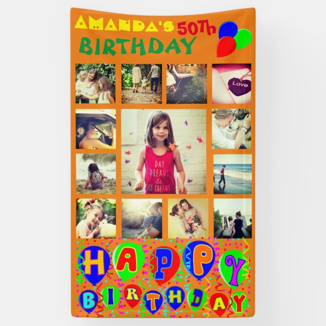 Bannière de collage photo d'anniversaire personnal (Vertical)