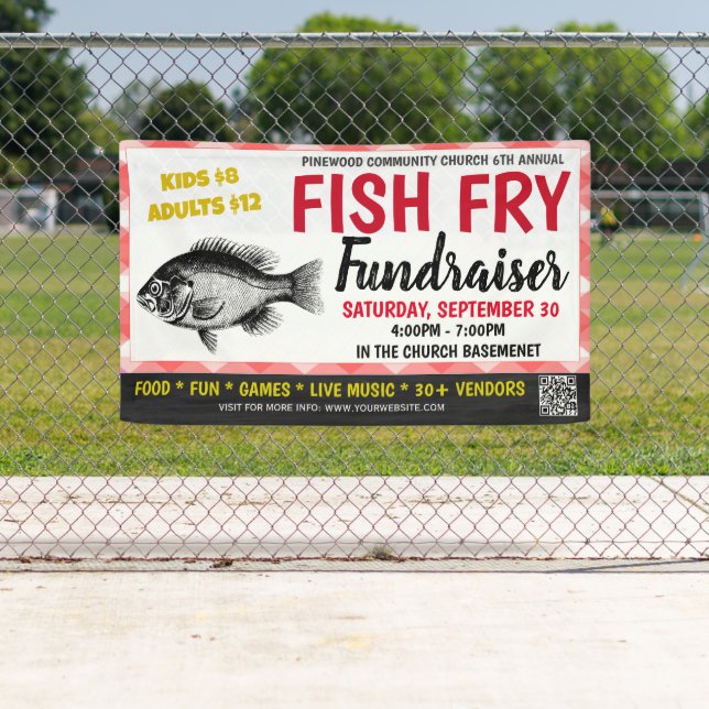 Bannière de collecte de fonds de Fish Fry avec cod (En situation)