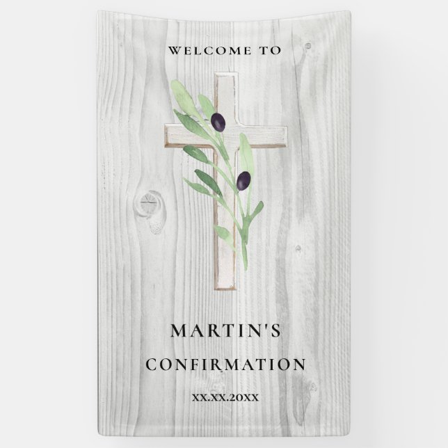 Bannière de confirmation de croix en bois blanc (Vertical)