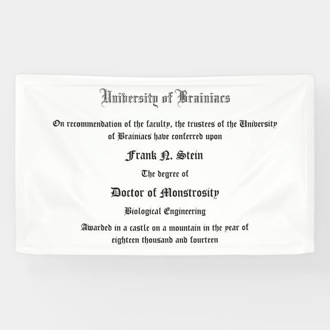 Bannière de diplôme de Dr. Frank N. Stein (Horizontal)