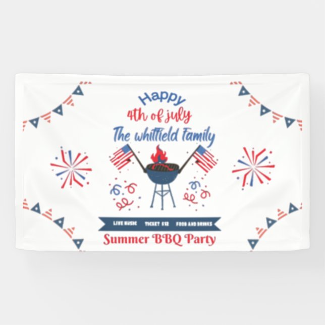 Bannière de fête BBQ d'été 4 juillet famille perso (Horizontal)