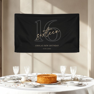 Bannière de fête d'anniversaire 16 ans Modern Blac