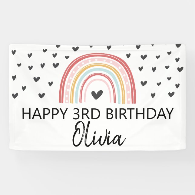 Bannière de fête d'anniversaire Arc-en-ciel et Coe (Horizontal)