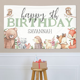 Bannière de fête d'anniversaire d'animal de bois s