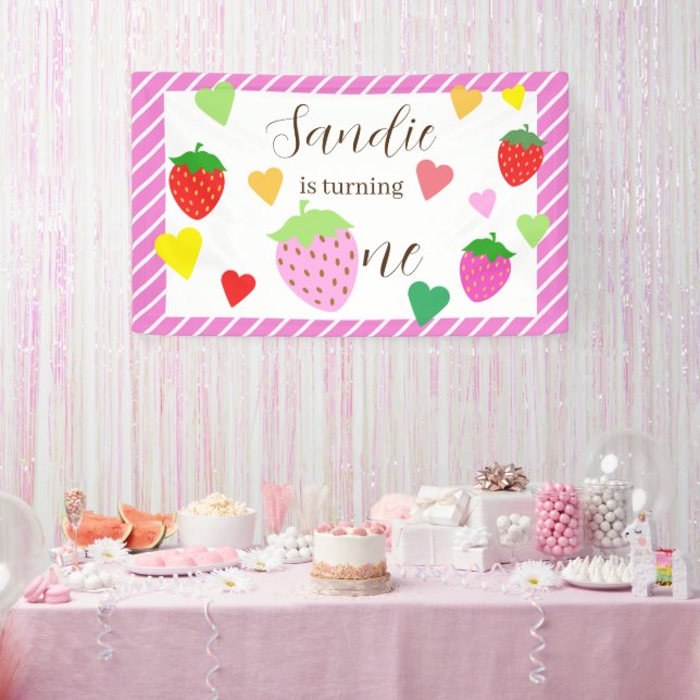 Bannière de fête d'anniversaire de fraise fille (Fête)
