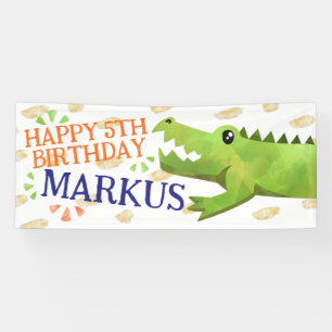 Bannière de fête d'anniversaire de l'alligator ou