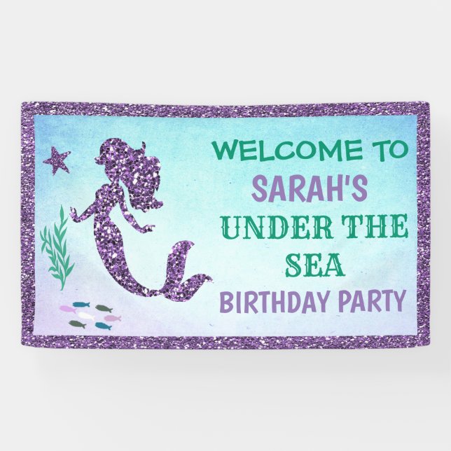 Bannière de fête d'anniversaire de sirène (Horizontal)