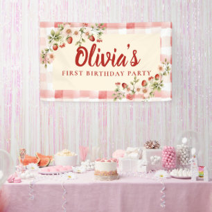 Bannière de fête d'anniversaire florale fraise dou