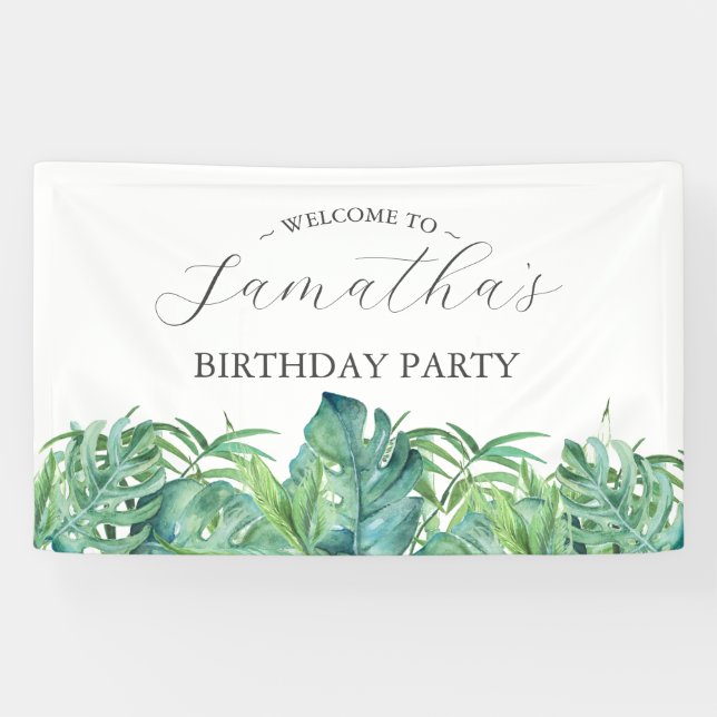 Bannière de fête d'anniversaire Luau tropical (Horizontal)
