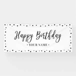Bannière de fête d'anniversaire minimaliste noir e