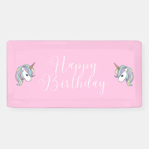 Bannière de fête d'anniversaire rose Unicorn