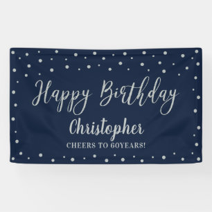Bannière de fête d'anniversaire Silver & Navy