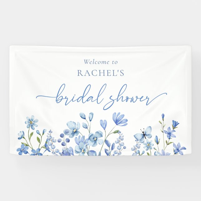 Bannière de Fête des mariées Fleur sauvage bleu Du (Horizontal)