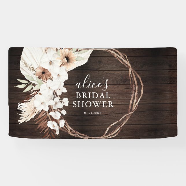 Bannière de Fête des mariées florale Boho en bois  (Horizontal)