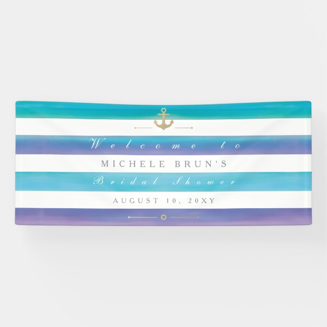 Bannière de Fête des mariées nautique à aquarelle (Horizontal)