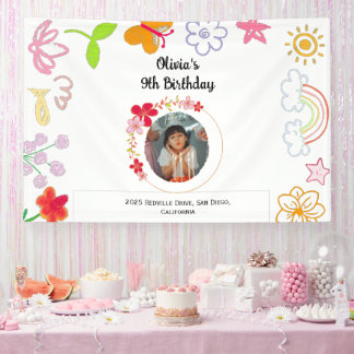 Bannière de fête pour enfants jaune et violet