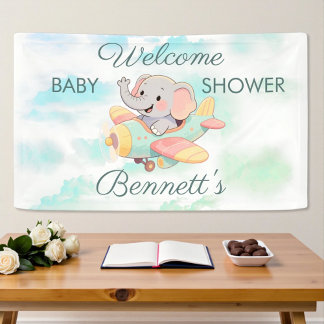 Bannière de fête prénatale pour bébé éléphant avio
