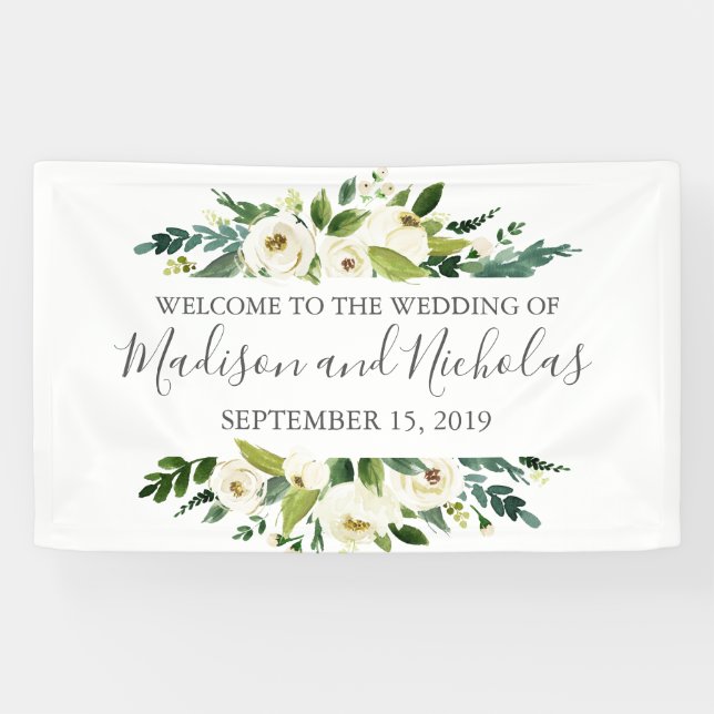 Bannière de fleurs blanches et de Mariages verts (Horizontal)